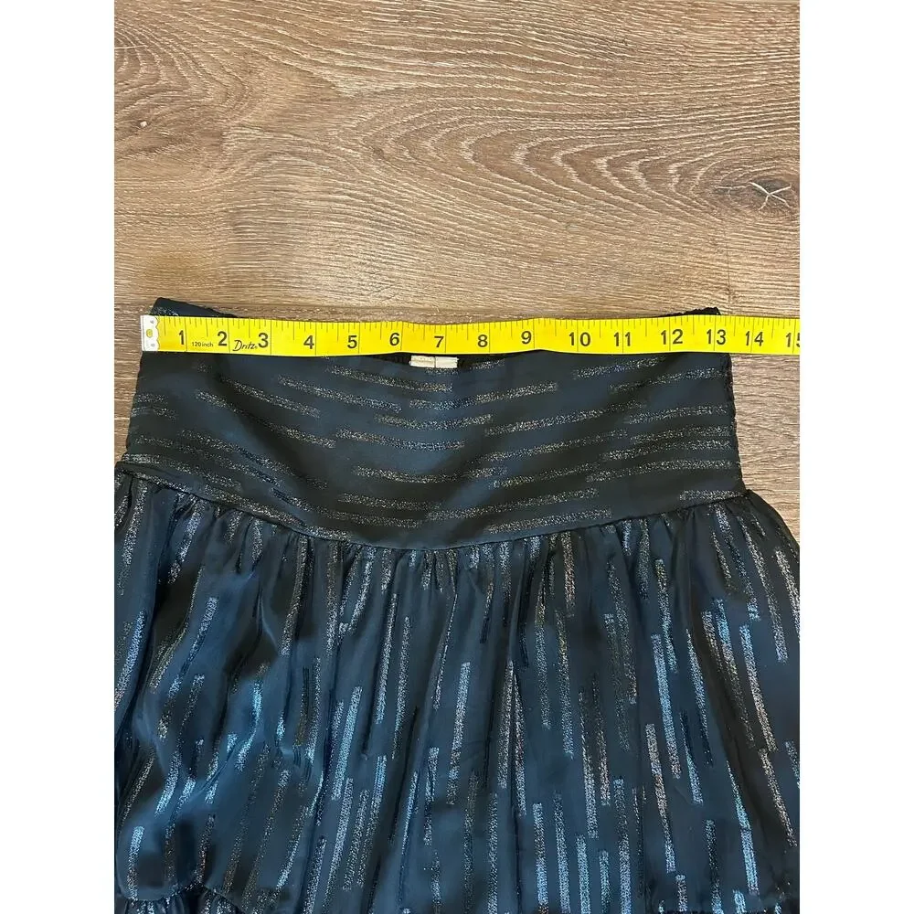 Elan Women’s Small Black Metallic Stripe Tiered Maxi Skirt Boho Elastic Waist - Picture 5 of 7